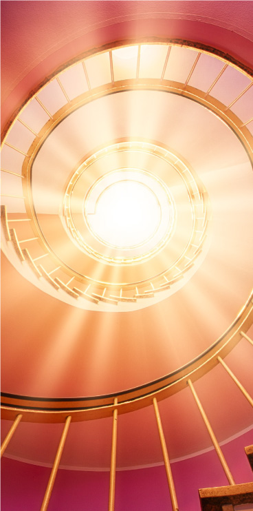 Spirale de lumière dans escalier, nombre d'or